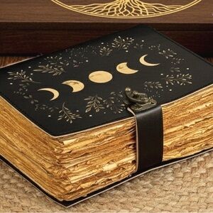 Witchy Moon Phase Black Journal, Vegan Leather, Metal Hinge